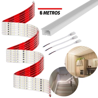 Kit 6 Metros Perfil Led Connect com Fita 10W Luz Branco Embutir + Conector em Oferta na Shopee