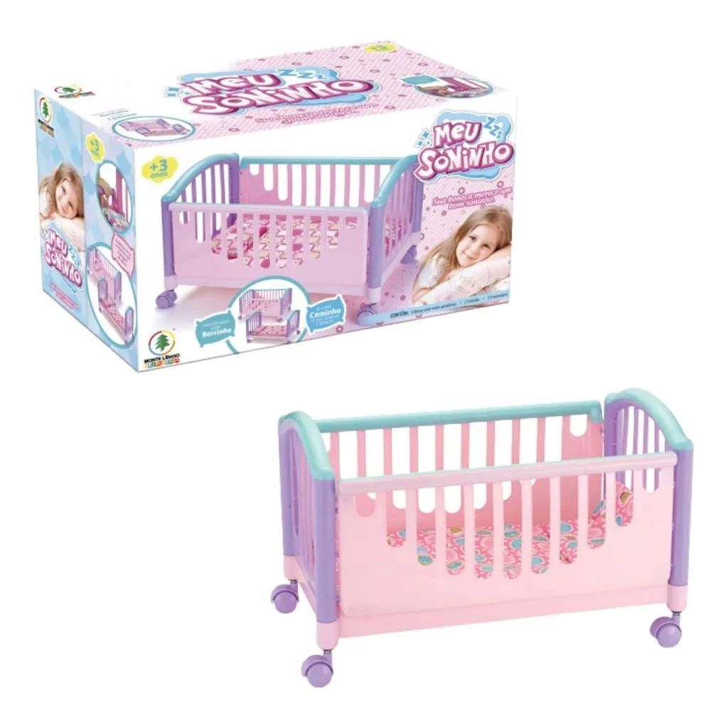 Berço Balanço Boneca Bebê Reborn Ninar Alive 55 Cm Com rodinhas
