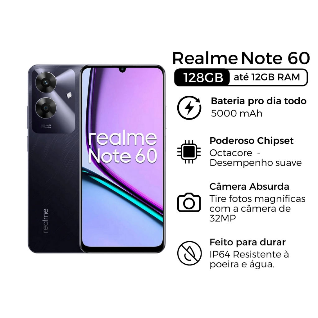 Celular Realme Note 60 Dual SIM 3GB RAM/64GB Câmera 32MP