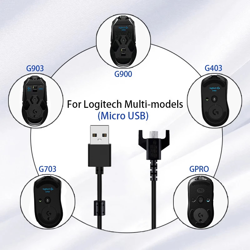 Cabo durável do mouse de carregamento USB, fio de tecelagem para GPX, G900, G903, G403, GPRO, G703 mouse sem fio, 180cm