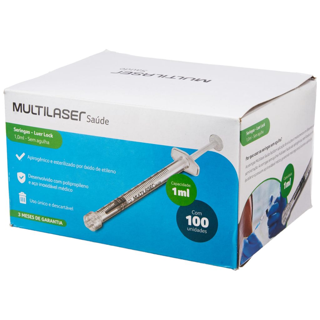 KIT COM 75 UNIDADES SERINGA DESCARTAVEL 1ML LUER LOCK MULTILASER ...