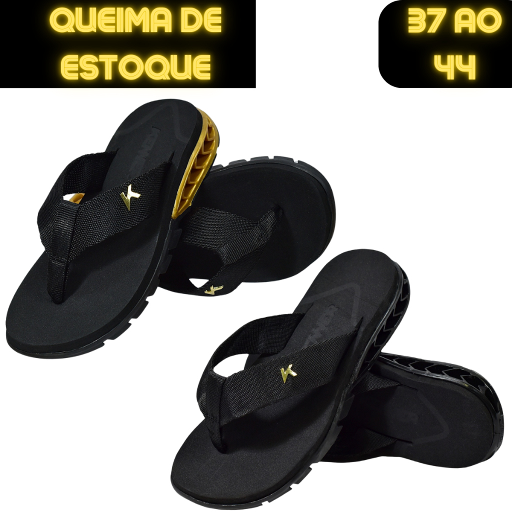 Chinelo Raka Adulto Masculino Preto Dourada 37 Ao 44 Macio Confortável Lançamento Queima de Estoque