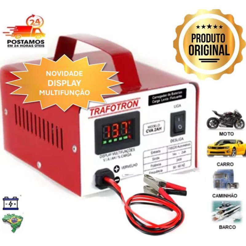 Carregador De Bateria 12v Carro Moto Cva2 Com Display Original