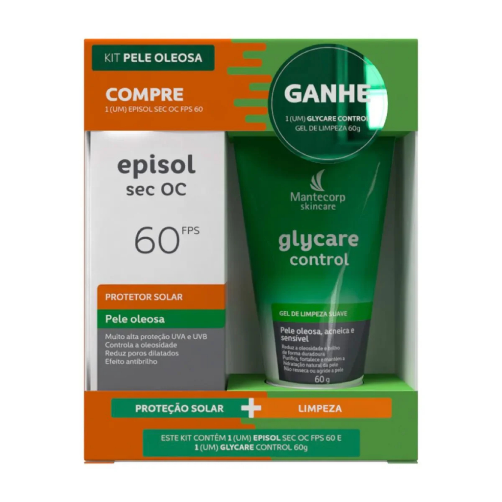 Kit Episol Pele Oleosa Protetor Solar Sec OC FPS 60 + Gel de Limpeza ...
