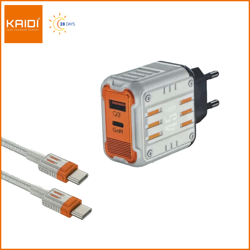 Carregador de Tomada Fonte Turbo 45W Tipo-C e USB com cabo Tipo C