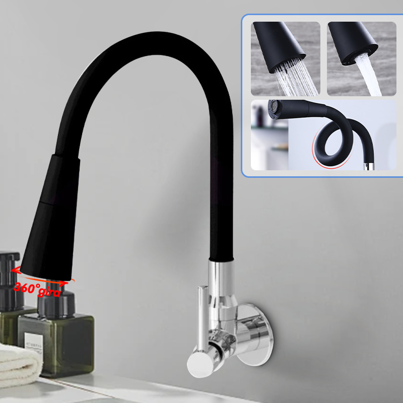 Torneira Cozinha Gourmet De Parede Silicone Flexivel Preto