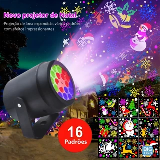 Projetor Luzes Natalino Enfeites Bivolt 16 Padrões Com Tema De Natal Girar Projeção De Fadas Flocos Presente de Natal