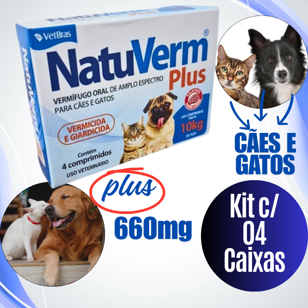 NATUVERM Plus 660mg Vermífugo e Giardicida remédio de verme para Cães ...
