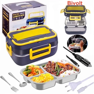 Marmita Elétrica Carro Casa Portátil Bivolt Automática 110v/ 220v E 12V/24V ( Electric Lunch Box) - Aço Inox SUS 304