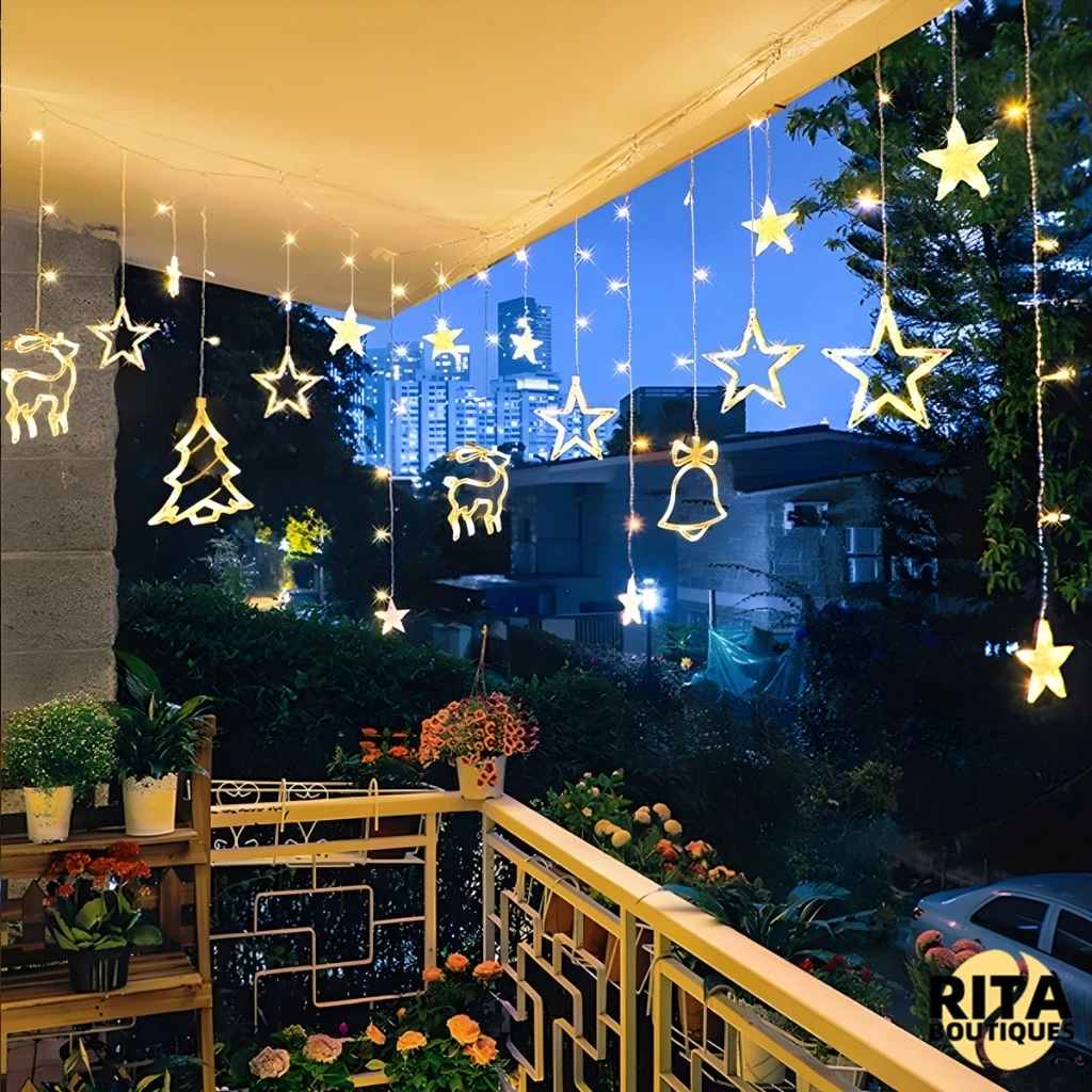 Decoração De Natal Pisca Pisca E Cascata 220V Cordão De Luzes LED Estrelas