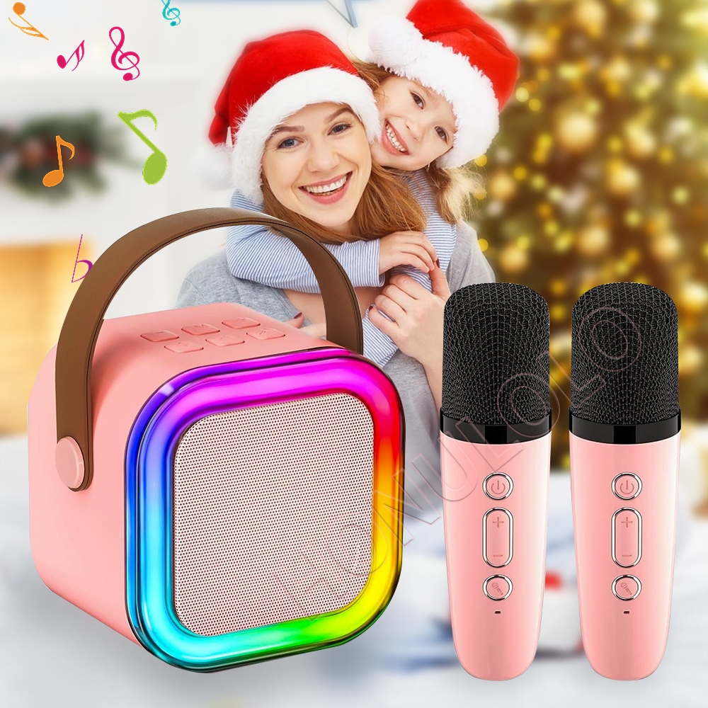 Caixa De Som Com Microfone Alto-Falante Karaokê sem fio Bluetooth Portátil Infantil Festa Presente Com Luzes LED