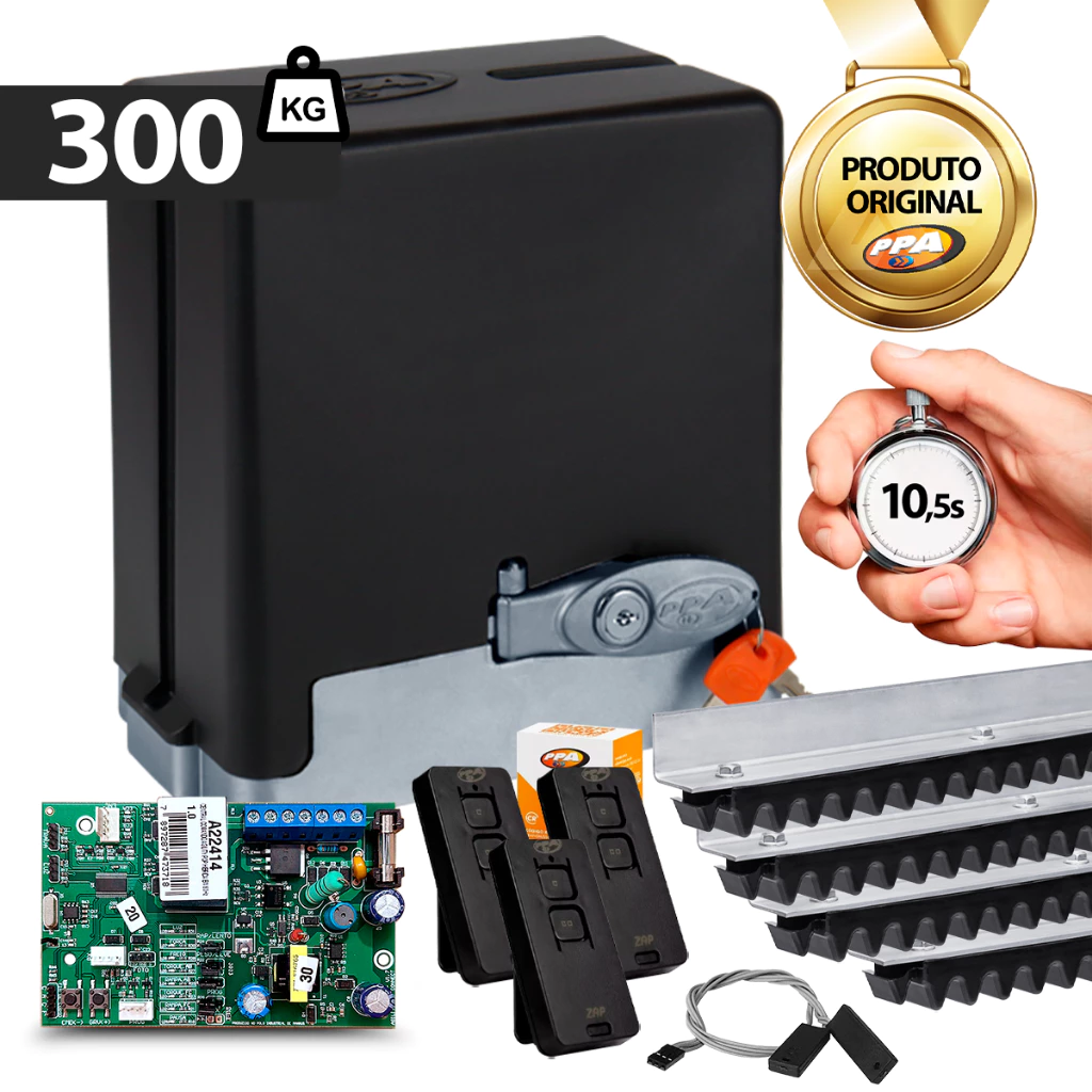 Kit Motor PPA Dz Stark 4m Cremalheira Analógico Z18 3 Controles 300kg