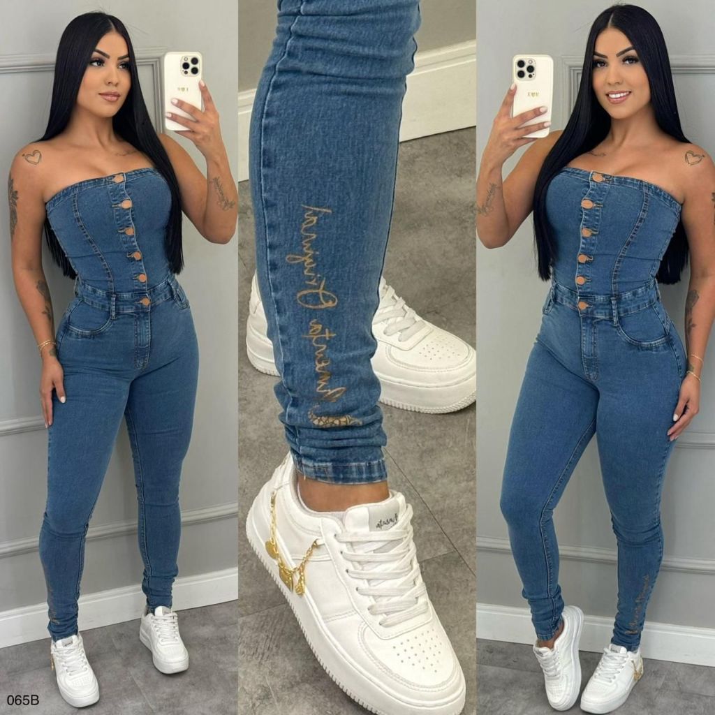 Macacão Calça Salopete Jeans Pimenta Original Sal e Pimenta | Shopee Brasil