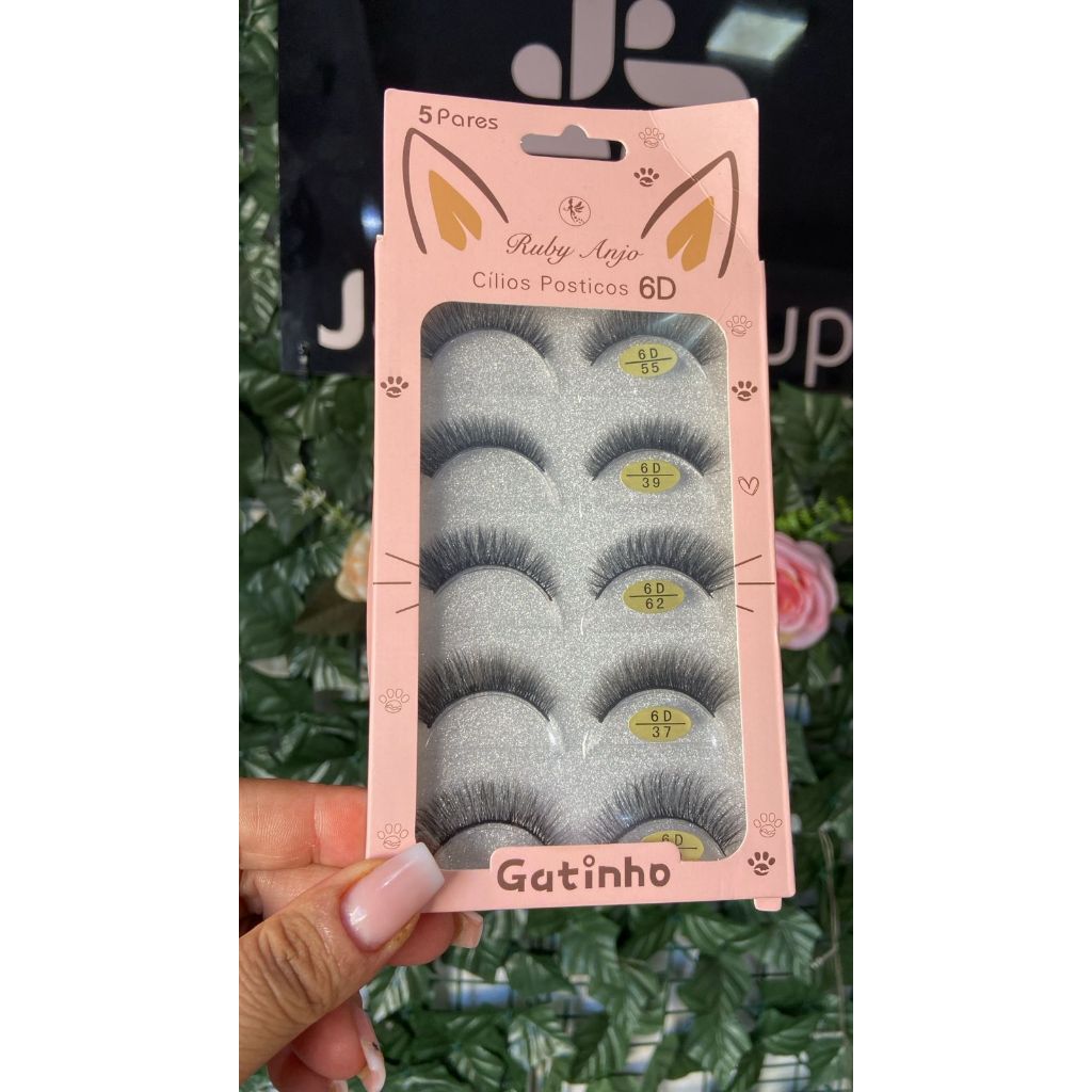 Cílios Postiços com 5 Pares 6D Efeito Gatinho - Ruby Anjo | Shopee Brasil