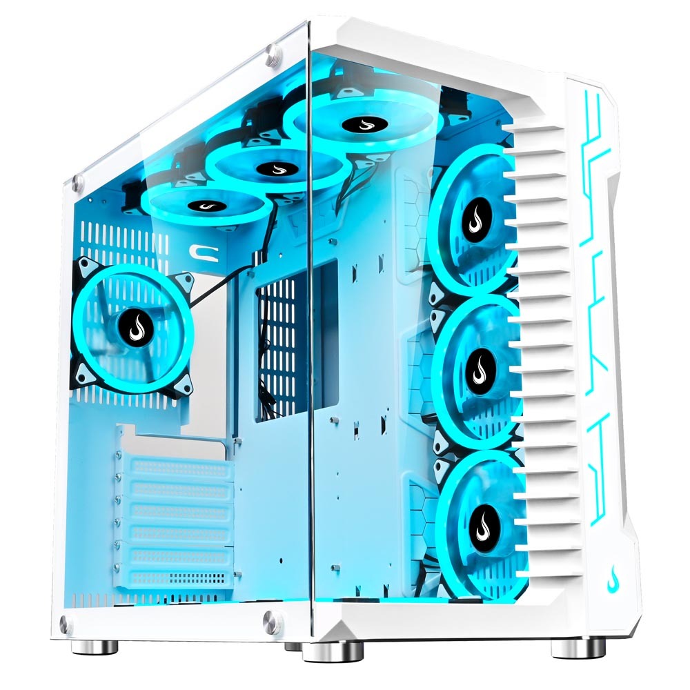 Gabinete PC Gamer Aquario | Rise Mode | Galaxy Glass White | Branco S/ Fan | ATX