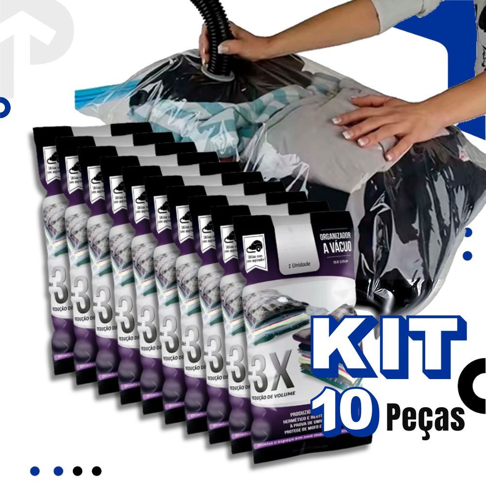 Kit 10 Sacos a Vácuo 60 x 80 cm Organizador para Roupas Mala Cobertor ...