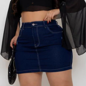 Saia Jeans Feminina Plus Size com Lycra Azul Marinho