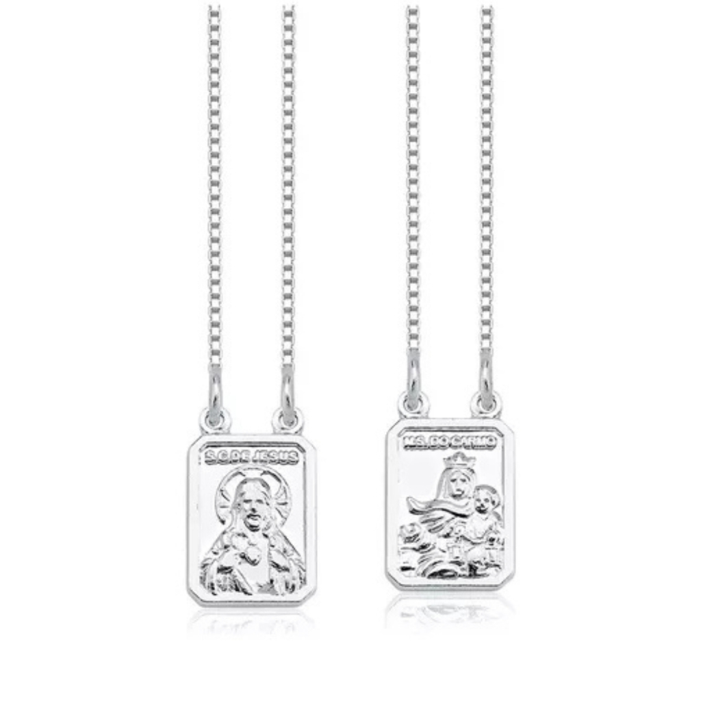 Colar Escapulário Sagrado Coração de Jesus em Prata 925