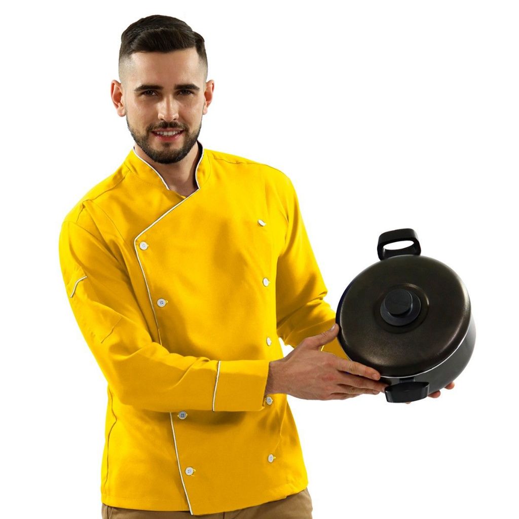Dólmã Para Chef De Cozinha Unissex Cor Amarelo Uniforme Prof