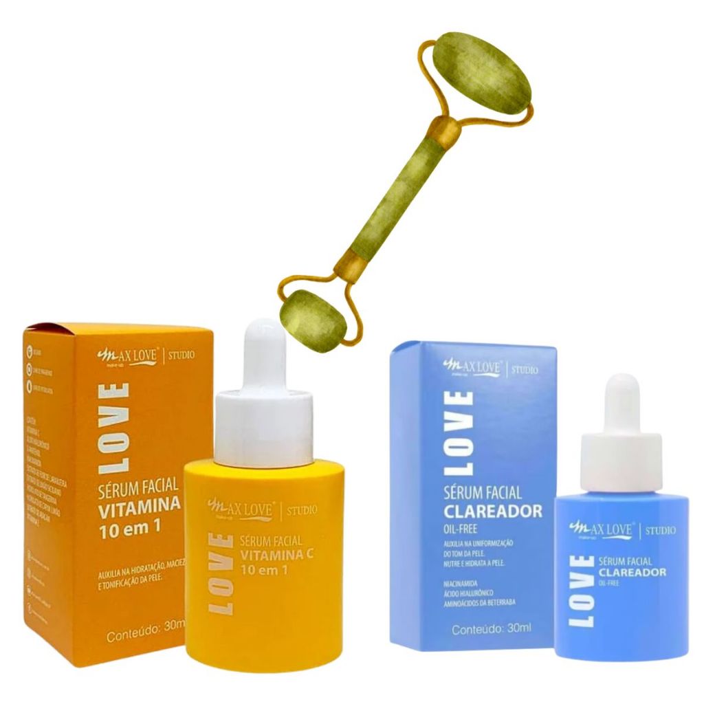 Kit Sérum Facial Clareador Vitamina C 10 em 1 Max Love + Rolo de pedra ...