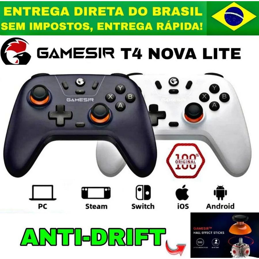 CONTROLE GAMESIR T4 NOVA LITE SEM FIO, Bluetooth PC, Nintendo Switch, Celular, Produto Original.