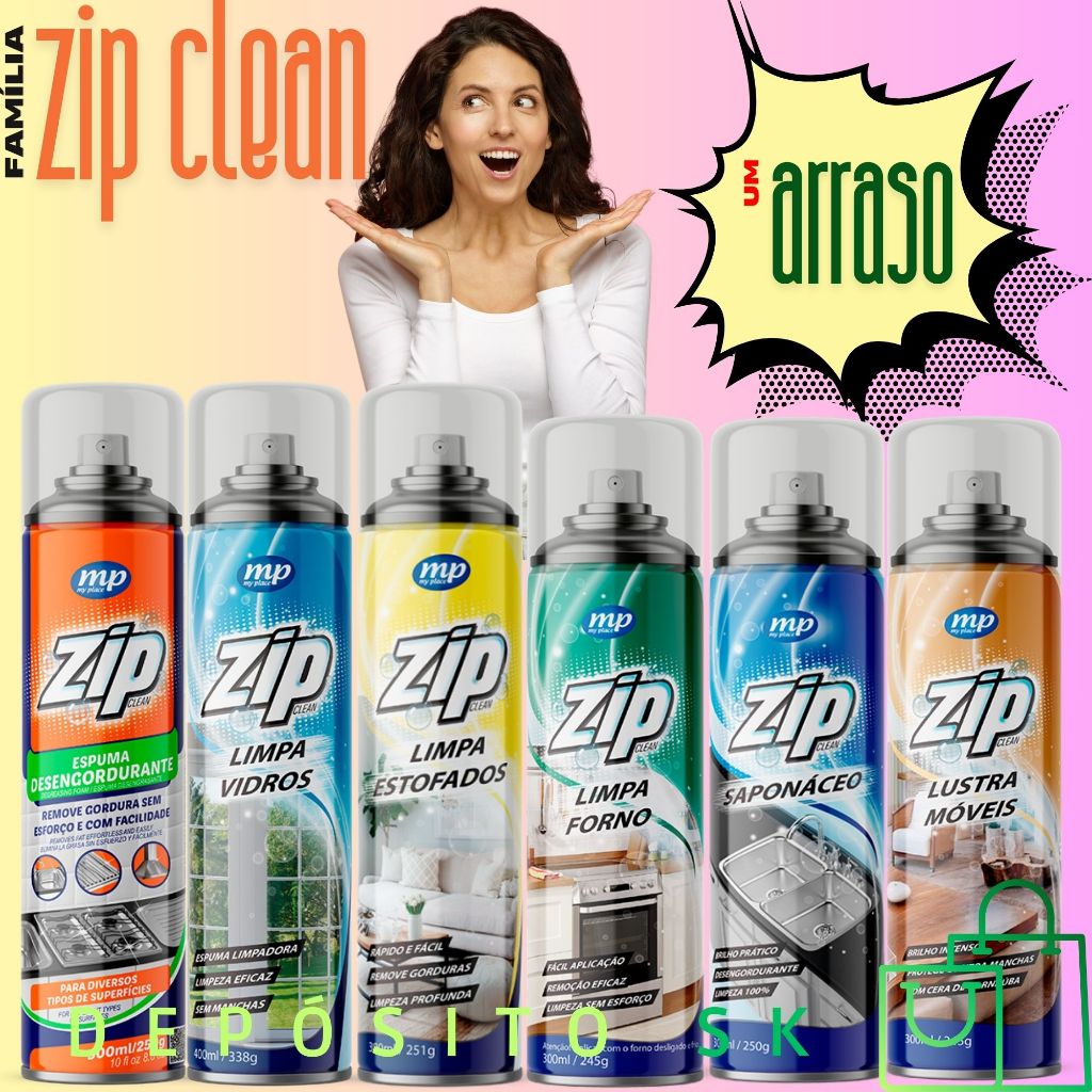 Kit Zip Clean Desengordurante, Limpa Estofados, Lustra Móveis, Limpa ...