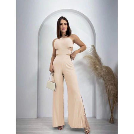 Macacão feminino com recortes laterais e pernas largas Alana