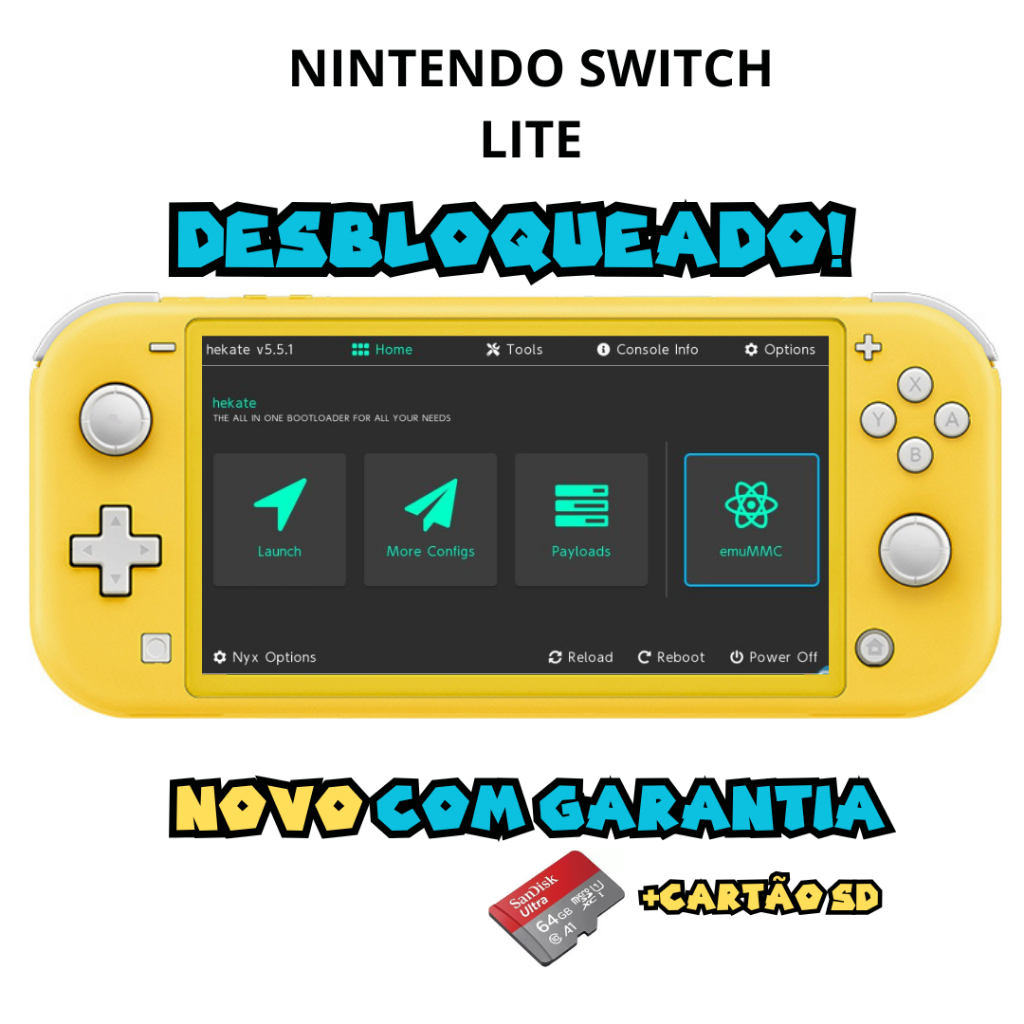 Nintendo Switch DESBLOQUEADO NOVO COM GARANTIA + LOJA + 10 JOGOS + CARTÃO SD