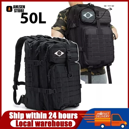 Mochila Militar Tática 50 Litros Grande Impermeável Reforçada com Bandeira Qualidade Premium NOVEVE Casa