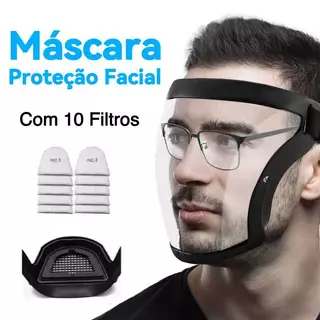 Máscara de Proteção Facial Transparente à Prova de Poeira com 10 Filtros PM 2,5
