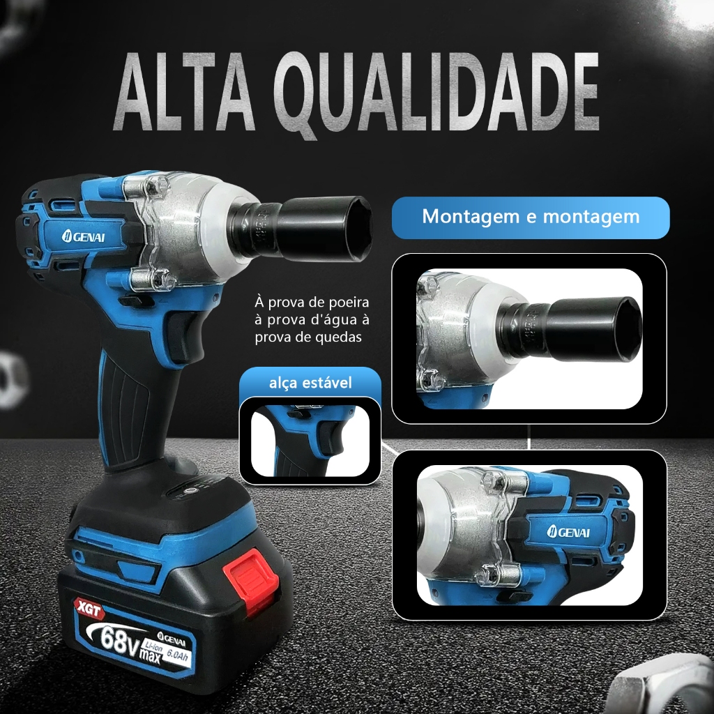 2 Kit Parafasudeira Chave De Impacto 21/68v Portátil Recarregável