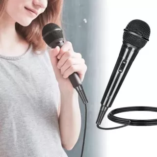 Microfone Dinâmico Profissional Palestras Com Fio Cabo P10 Chave Botão Mic On/Off Karaokê