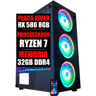 Cpu Computador PC Gamer Amd Ryzen 7 / Placa Video Rx 580 8GB / 32GB Ddr4 / SSD 480GB