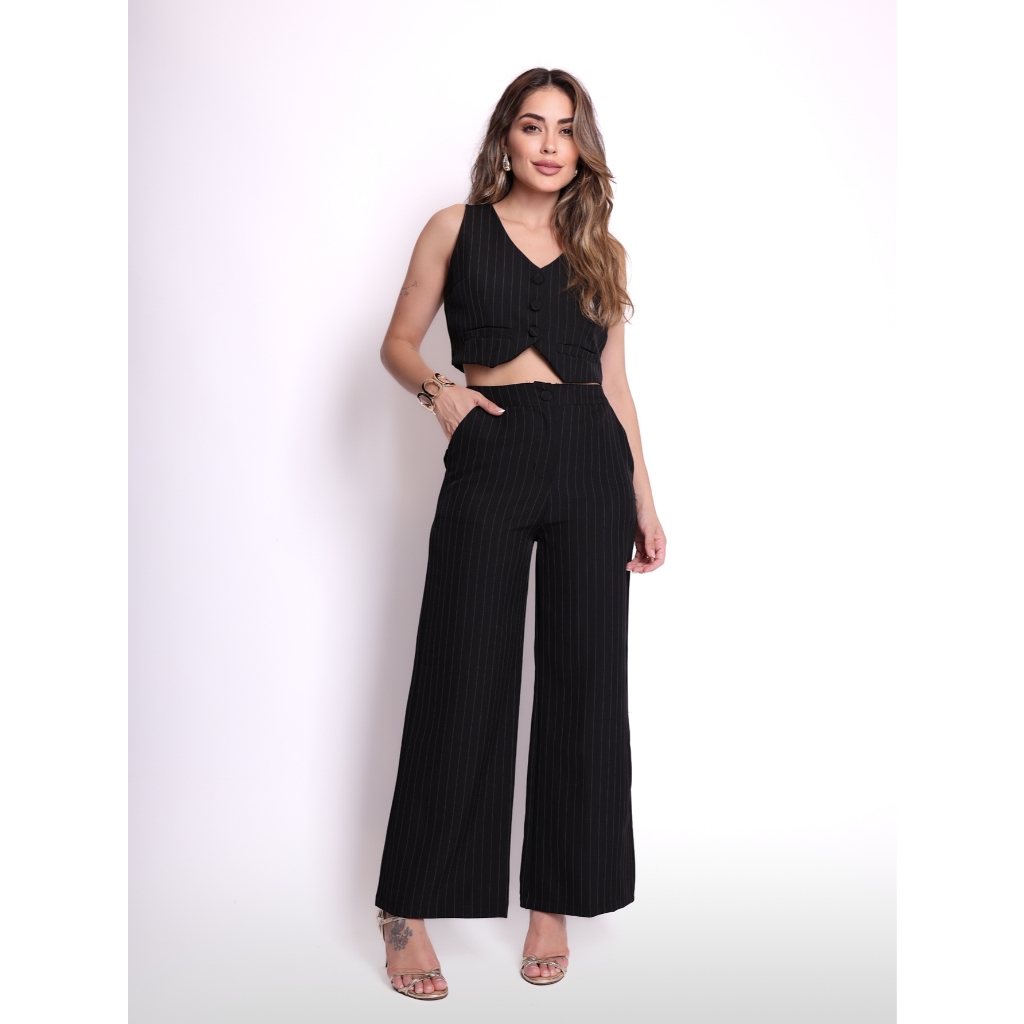 Conjunto moda Feminina Calça+cropped Listrada | Shopee Brasil