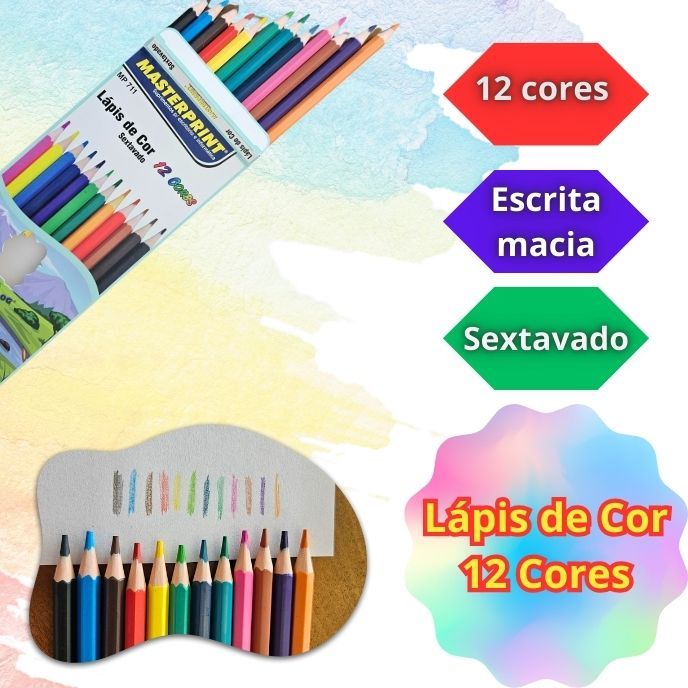 Lápis de Cor 12 Cores - Masterprint | Shopee Brasil