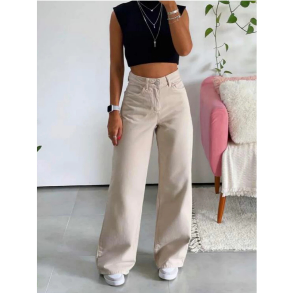 Wide Leg Jeans Pantalona Feminina Calça Cintura Alta tecido grosso qualidade bom