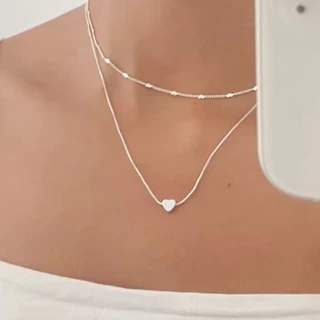 KIT 2 Choker Colar com detalhe de coração + Colar minimalista mini coração sólido banhado à prata 925 a ouro 18K