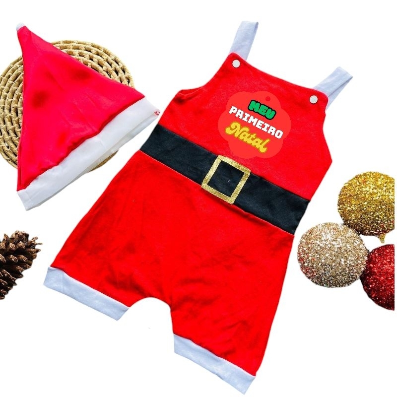 Kit Macac O Beb Menino Papai Noel L Roupa De Beb L Natal Vermelho Jardineira Mais Gorro