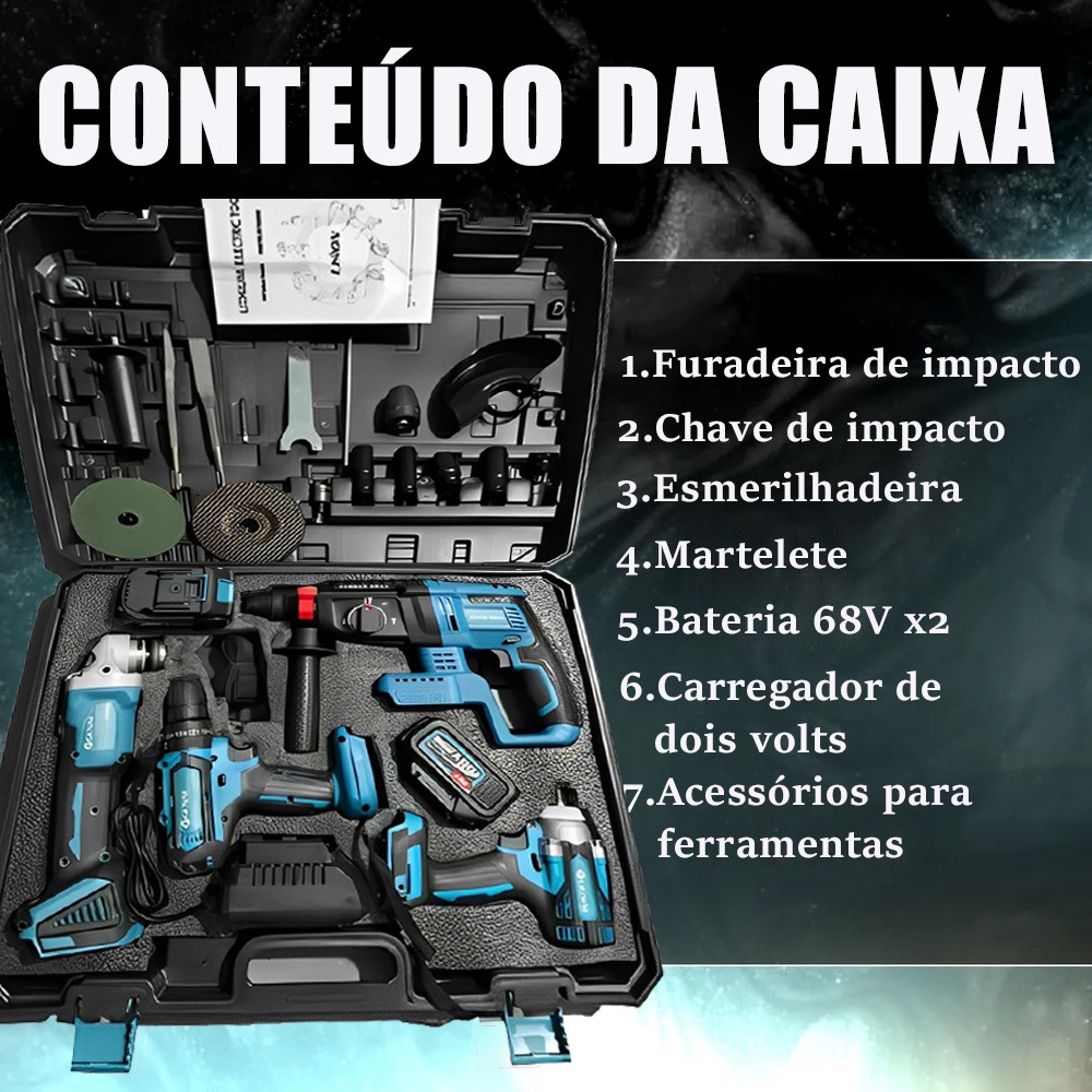 Brushless Kit Ferramentas 4 em 1 Furadeira Parafusadeira/Chave