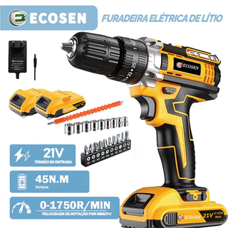Parafusadeira Furadeira  21V 2 Baterias  e Acessórios Completo 6500MAH 28N.M