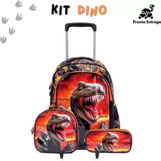 Kit Mochila Escolar Infantil Dinossauro 2 Em 1 Rodinhas Criança Menino em Oferta na Shopee