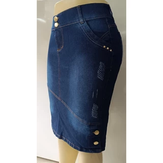 Saia Jeans Feminina Plus Size Secretária Moda Evangélica