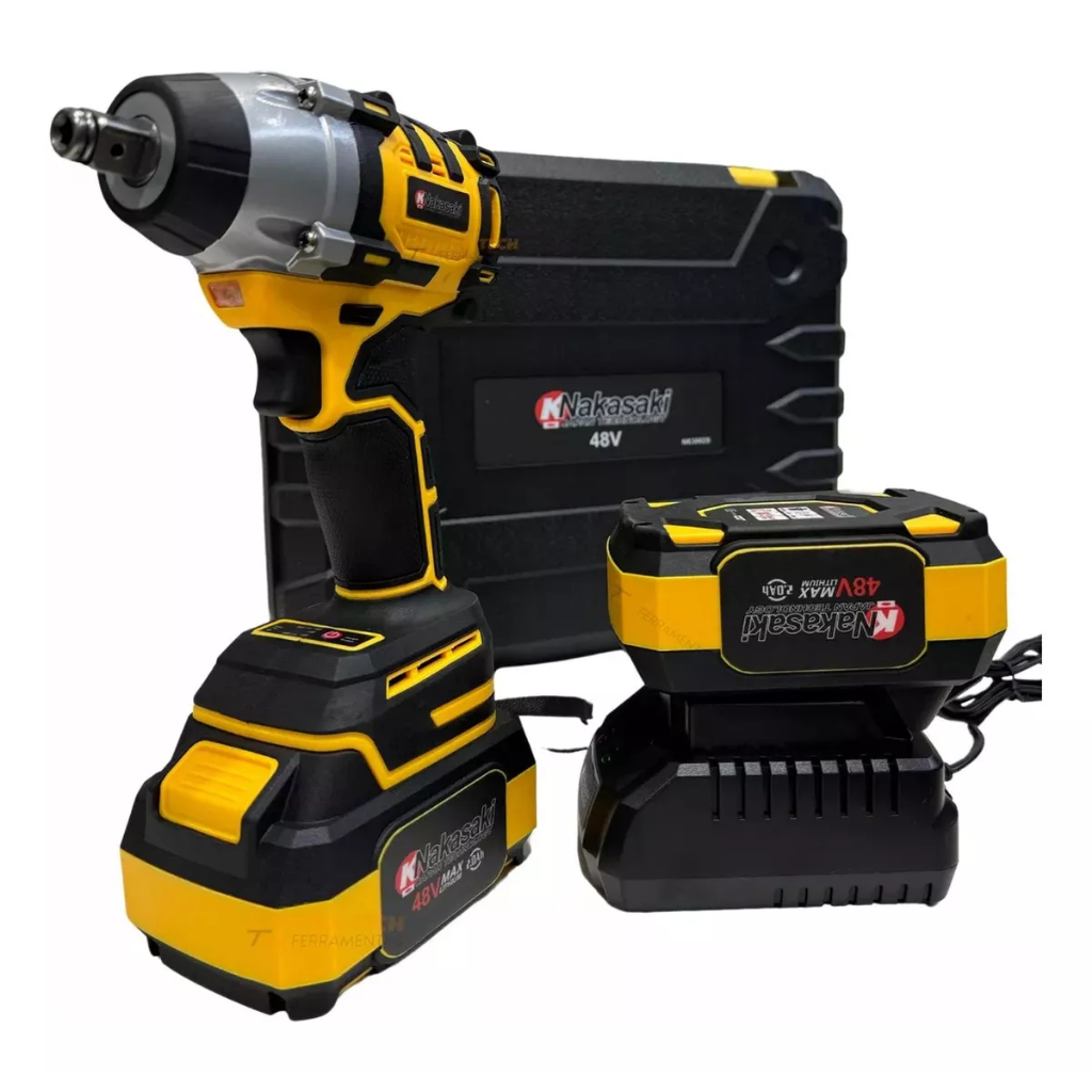 Chave de Impacto Bateria Lítio 48V Profissional Maleta 35 Pçs