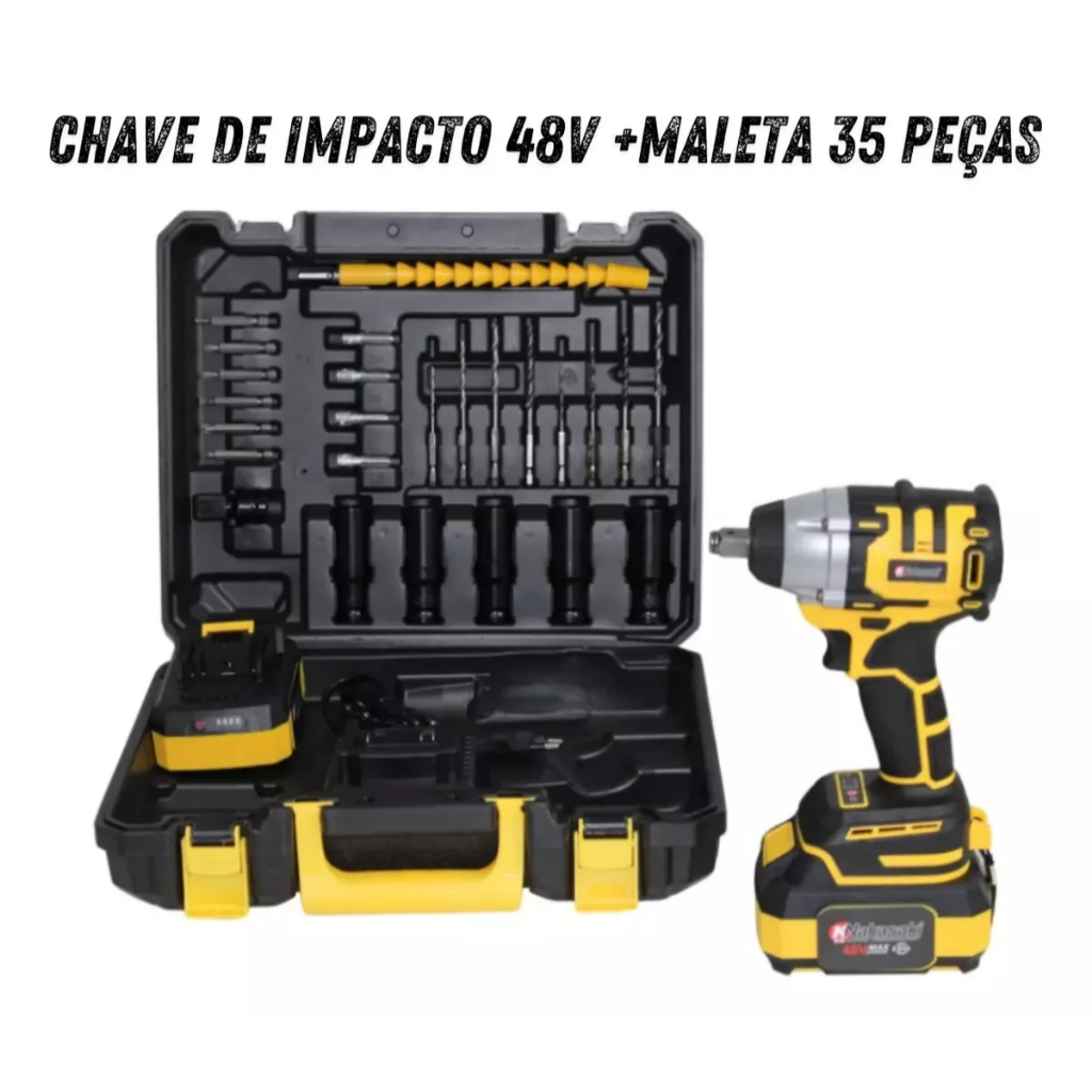 Chave de Impacto Bateria Lítio 48V Profissional Maleta 35 Pçs