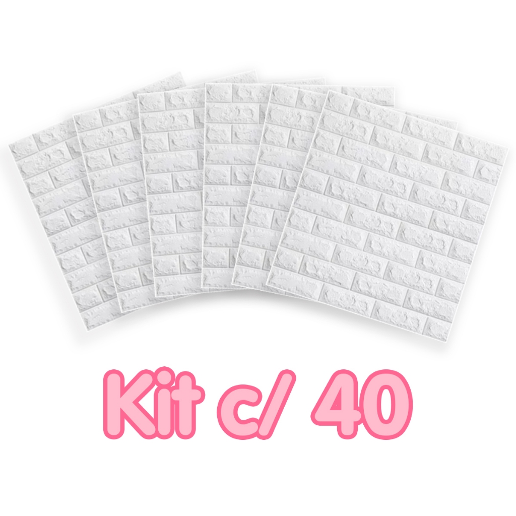 Kit 40 Placas 3D Tijolo Branco Adesivo Autocolante Decoração Quarto Sala Banheiro