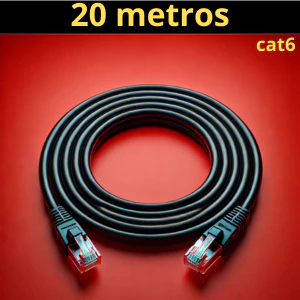 Cabo de Rede CAT6 20 Metros Preto Gigabit 20m Alta Velocidade