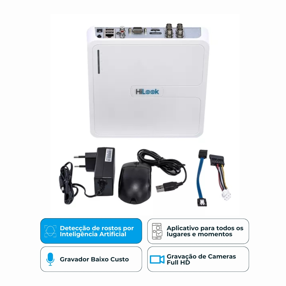 DVR Hikvision DVR-104G-M1 Gravação 4MP H.265+ 4 Canais Monitoramento Remoto Armazenamento até 6TB