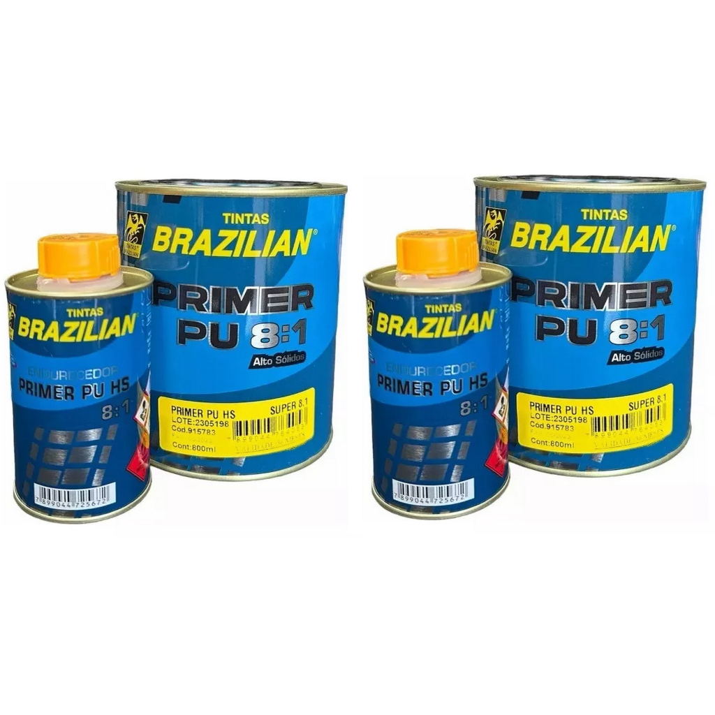2 Unidades Primer Pu Automotivo Cinza Brazilian 8:1 800ml com