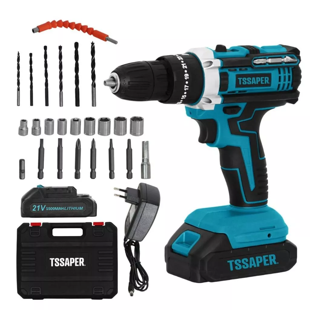 Parafusadeira e Furadeira de Impacto C 2 baterias 21v Maleta e Acessórios Completos Marca Tssaper