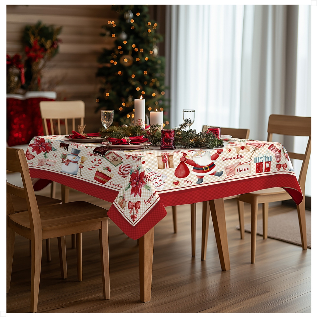 Toalha Para Decoração De Mesa Quadrada Natal 1,40x1,40m